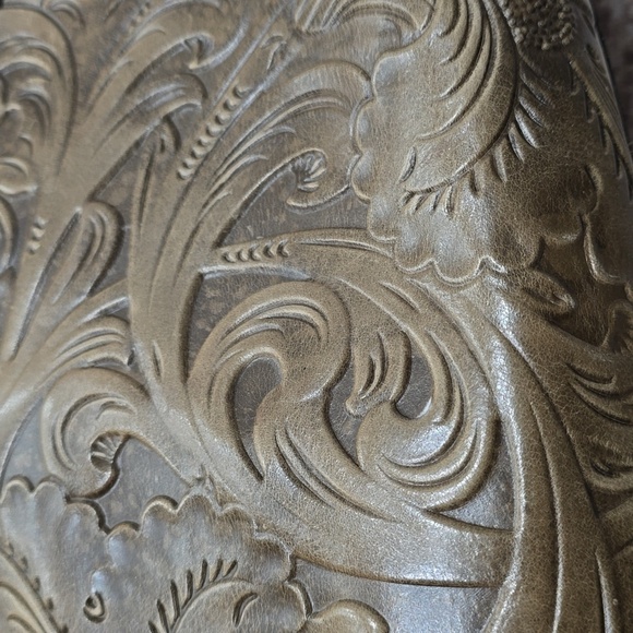 PATRICIA NASH 100% Genuine Italian Leather Tooled Shoulder Bag, Brown Green - Picture 3 of 16